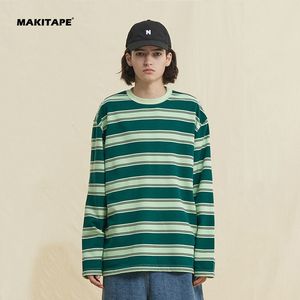 UN201 OEM CUSTOM Chemises en coton 280gsm pour hommes, rayées, col rond, manches longues, t-shirt vintage rayé - Product Image 1