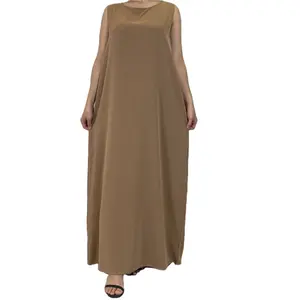 Gaun Arab Tanpa Lengan Sederhana Kain Nida Warna Solid Dubai Timur Tengah Burqa Wanita Muslim