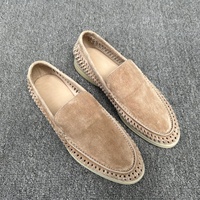 Mocassins de loisirs pour hommes de créateur, chaussures en cuir tricoté, style ajouré, semelle extérieure en caoutchouc, semelle intérieure en cuir véritable