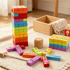 <span class=keywords><strong>Jeu</strong></span> de construction en <span class=keywords><strong>bois</strong></span> avec <span class=keywords><strong>tour</strong></span> de blocs empilables, 69 pièces, avec gros dés et marteau, en <span class=keywords><strong>bois</strong></span> de Schina, jouet amusant pour enfants et familles, OEM ODM ANNA & BECK - Product Image 1
