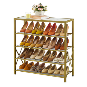 Étagère à chaussures industrielle en métal pour entrée de placard Étagère de rangement de chaussures en maille métallique avec cadre fixe en forme de X pour entrée et couloir - Product Image 1