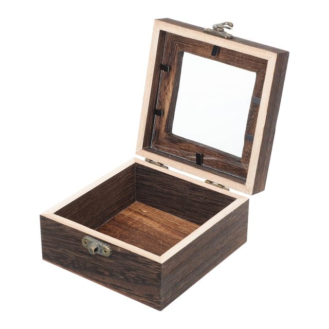 Wood Glass Top Display Case Accessories Storage Transparent Lid Wooden Box for Collectibles