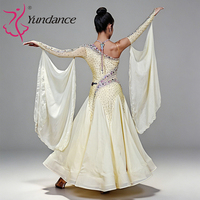 Robe de concours de danse de salon Yundance B-26068, jaune clair, en mousseline de soie, costume standard international pour filles, tenue de scène