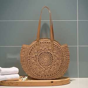 Women's Hollow Straw Woven Bag Handmade Knitting Woven Summer Seaside Holiday Beach <b>Tote</b> Bag All-Match Round Shoulder Bag - Product Image 6