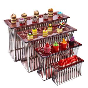 Moderno soporte de pastel de acero inoxidable de oro rosa de 4 niveles elevadores de elevación de alimentos decorativos <span class=keywords><strong>para</strong></span> cafetería Hotel restaurante suministros - Product Image 1