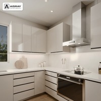 Meuble de cuisine sur mesure à finition ultra brillante, aménagement en L moderne, fournitures pour projets résidentiels, boîtes en panneaux de particules et rangements extractibles
