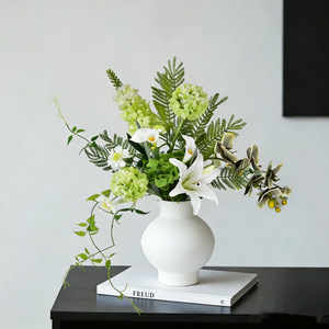 Bouquet de fleurs artificielles en soie, jacinthe blanche, lys vert, décoratif pour salon, salle d'exposition - Product Image 1