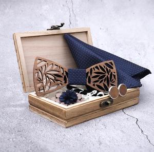 Classico papillon da uomo fatto a mano in legno <span class=keywords><strong>con</strong></span> fazzoletto da taschino abbinato e gemelli da uomo set scatole - Product Image 3