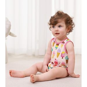 Body sin mangas personalizado para bebé niña, estampado de helado, conjunto de verano, mono de punto transpirable, cintura media - Product Image 5