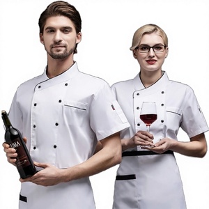 OEM Shoulder Silk Screen Printed Black Dobby <b>Chef</b> Coat Polyester Unisex <b>Chef</b> Uniform Long Sleeves Custom Logo Restaurant Bar - Product Image 2