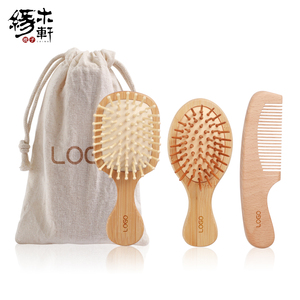 유기 Beech 밤나무 나무 빗 대나무 나무 연약한 강모 유아 신생 아이 아기 아이 목제 머리 솔 - Product Image 1
