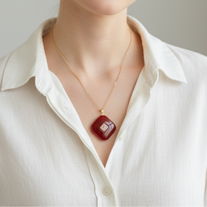 Прямые поставки с завода: квадратный кулон из натурального красного агата 25 мм, инкрустированный цветным цирконом, с позолотой 14К, минималистичные цепочки, подарок - Product Image 2