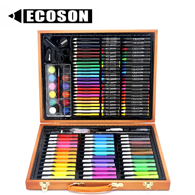 Wood Carrying Case 36 Watercolors 24 Premium Colored Pencils Sketching Pencil Oil Pastels Crayons 150 Pc Kids Art Set Supplies