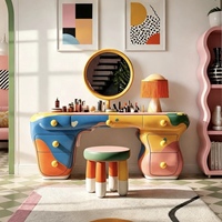 Table de maquillage incurvée créative d'art moderne - Table de toilette colorée de luxe haut de gamme avec tiroirs