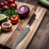 Hachoir à viande multifonctionnel en acier Damas de 8 pouces avec manche en bois pour une utilisation en cuisine par les chefs et les cuisiniers amateurs