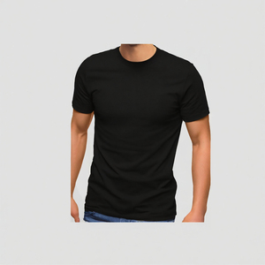 T-shirt décontracté pour homme, noir uni, col rond, manches courtes, 100% coton jersey, coupe classique, design simple - Product Image 3