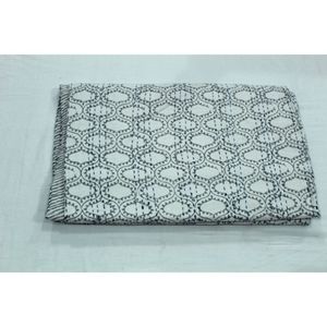 Blue Flower Design Indian Kantha <b>Quilt</b> <b>Handmade</b> Printed Cotton Washable Soft Eco-Friendly Housewarming Gift - Product Image 3