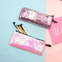 Trousse à Crayons Créative Nouvelle Conception à Paillettes Bicolores Style Sirène Coréen, Trousse de Maquillage et de Papeterie pour Étudiants, Paillettes Scintillantes