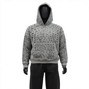 Sudadera con Capucha Premium de Felpa de Mezcla de Poliéster/Algodón de 430 GSM con Exterior de Jersey de 250 GSM, Diseño Desgastado, Unisex, Moda Urbana de Invierno - Product Image 1