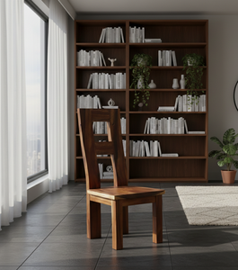 Chaise de salle à manger minimaliste en bois de suar massif avec dossier en H audacieux et texture de grain organique riche. - Product Image 5