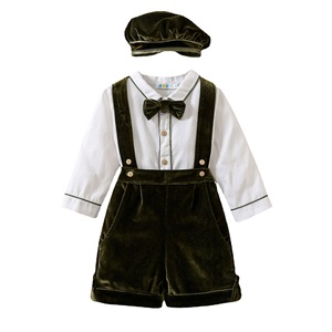 Boutique bébé garçon smocké vêtements Noël costume enfant en bas âge <span class=keywords><strong>chemise</strong></span> en coton à manches longues + cravate + Veet Shorts espagnol enfants ensemble <span class=keywords><strong>de</strong></span> vêtements - Product Image 4