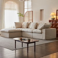 Sofá Seccional Sofaloud Estilo Francés Crema con Tela de Lino Comprimida al Vacío, Diseño Chino de Líneas Rectas para Sala de Estar