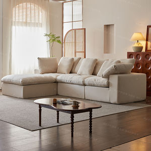 Sofá Seccional Sofaloud Estilo Francés Crema con Tela de Lino Comprimida al Vacío, Diseño Chino de Líneas Rectas para Sala de Estar - Product Image 2