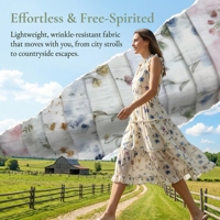 Tissu Brocart 100% Polyester Poids Moyen Antistatique pour Vêtements d'Été Filles, Entoilage Imprimé Numérique Floral, Tissu Transparent
