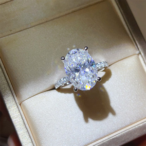 Fabricantes de Joyería Personalizada, Anillo de Plata 925 con Certificado VVS GRA, Corte Ovalado, Moissanita, Diamante Grande <span class=keywords><strong>Solitario</strong></span> de 8 Quilates, Joyería PVD - Product Image 1