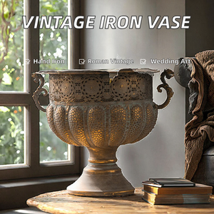 Vase à fleurs en fer forgé Art Déco fait main, style vintage européen, centre de table pour anniversaire et décoration intérieure - Product Image 2