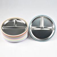 Assiette empilable en acier inoxydable pour enfants avec couvercle en silicone, résistante aux chutes, lavable au lave-vaisselle, durable