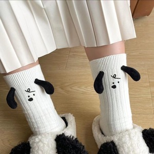 White Puppy <b>Socks</b> Mid Calf Slouch <b>Socks</b> For Women Anime Cartoon Design Breathable <b>Polyester</b> Fiber Casual <b>Socks</b> - Product Image 1