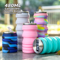 Bouteille d'eau sport pliable en silicone de 480 ml en forme de canette de soda, design rétractable, anti-fuite, réutilisable, écologique pour l'extérieur