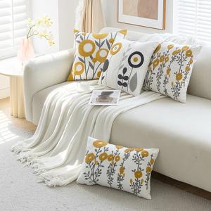 Minimalist Embroidered Pillow <b>Cover</b> Floral <b>Rectangle</b> Cotton Home Decor <b>Cushion</b> Case MJX10 - Product Image 1