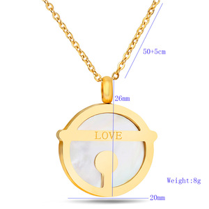 Collar de acero inoxidable con grabado de amor creativo, colgante redondo dorado de 20mm para mujer, joyería de regalo para uso diario - Product Image 1