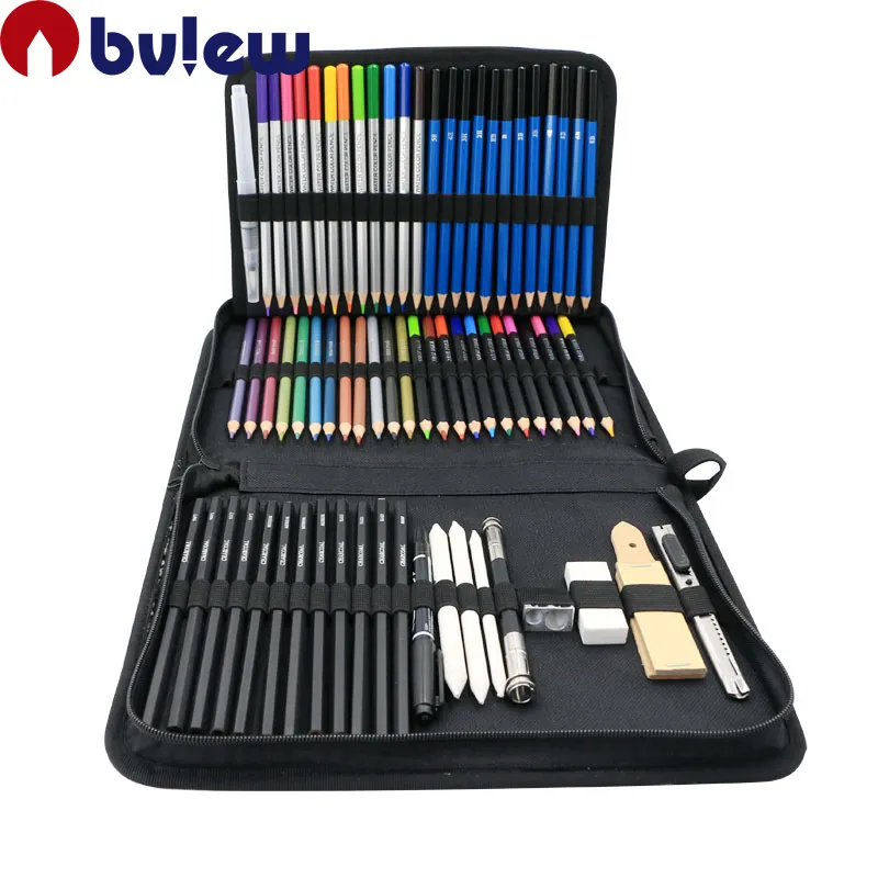 Bview Art Professional Colored Sketch Watercolor Charcoal Pencil 71 Pieces Set for Artist Drawing