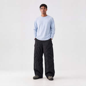 Black <b>Wide</b> <b>Leg</b> <b>Cargo</b> Pants 100% nylon Loose Fit Casual Trousers Waist Multi Pocket Streetwear - Product Image 4