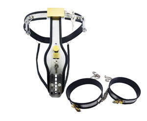 Erótico BDSM ajustable <span class=keywords><strong>mujer</strong></span> cerradura <span class=keywords><strong>de</strong></span> Metal cinturón <span class=keywords><strong>de</strong></span> <span class=keywords><strong>castidad</strong></span> con muslo anillos - Product Image 2