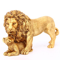 Résine coulée Antique doré et argent Vintage Animal Lion Sculpture Lion Cub Statues