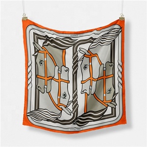 थोक 2023 नवीनतम हार्स मुद्रित 53cm महिलाओं bandana फैशन महिलाओं बाल गर्दन टवील रेशम वर्ग स्कार्फ - Product Image 4