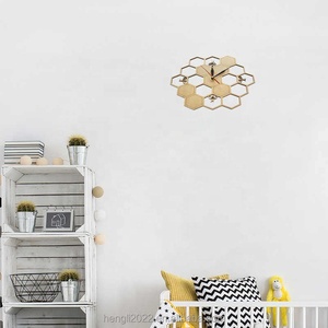 Cut Wood <strong>Clock</strong> Honey <strong>Bee</strong> on Honey Comb Hexagon Nature Watch Wall <strong>Clock</strong> Geometric Kitchen Art Decor - Product Image 4