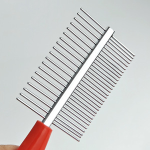 Peine para el cuidado de mascotas, doble fila, rojo, portátil, para gatos, perros, cuidado del pelo esponjoso - Product Image 3