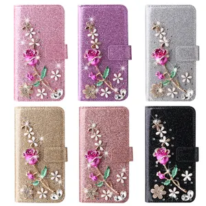 Glitter leather Wallet Case for Samsung Galaxy S24 Ultra J3 J5 J4 Plus J7 2017 A3 A5 A7 Diamond Cellphone Back Cover