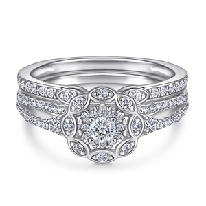925 Sterling <b>Silver</b> Women's Fine Quality Flower Design <b>Ring</b> <b>Set</b> Rhodium Plating for Bride Engagement and Wedding Party - Product Image 1