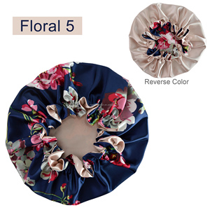 Hochwertiger Digitaldruck Frauen Schlaf Seide Satin Hauben Gummiband Haar abdeckung Doppels chicht Blumenmuster Haars chönheit - Product Image 4
