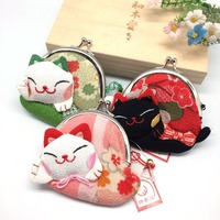 Gros Japon Anime Mignon Zhaocai Chat Tissu Tête De Chat Porte-Monnaie Femmes Dessin Animé Clé Sac Heureux Maison Portable Portefeuille