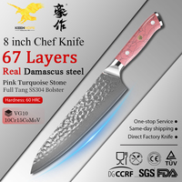 Couteau de chef professionnel KEENHOPE de 8 pouces en acier Damas, cœur en AUS-10, couteaux de cuisine japonais, manche en résine turquoise rose