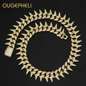 Ougepheli 22มม. ฮิปฮอปเย็น CZ zircon <span class=keywords><strong>หนาม</strong></span>ปก de cadena Cubana eslabano สร้อยคอ Miami cuban Link Chain - Product Image 1