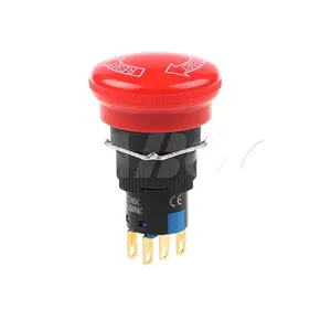 HABOO 16mm interruptor de parada electrónica 30mm parada de emergencia de seta 3/6 pines 1NO1NC/2NO2NC enganche interruptor de botón de paquete de Clima automático