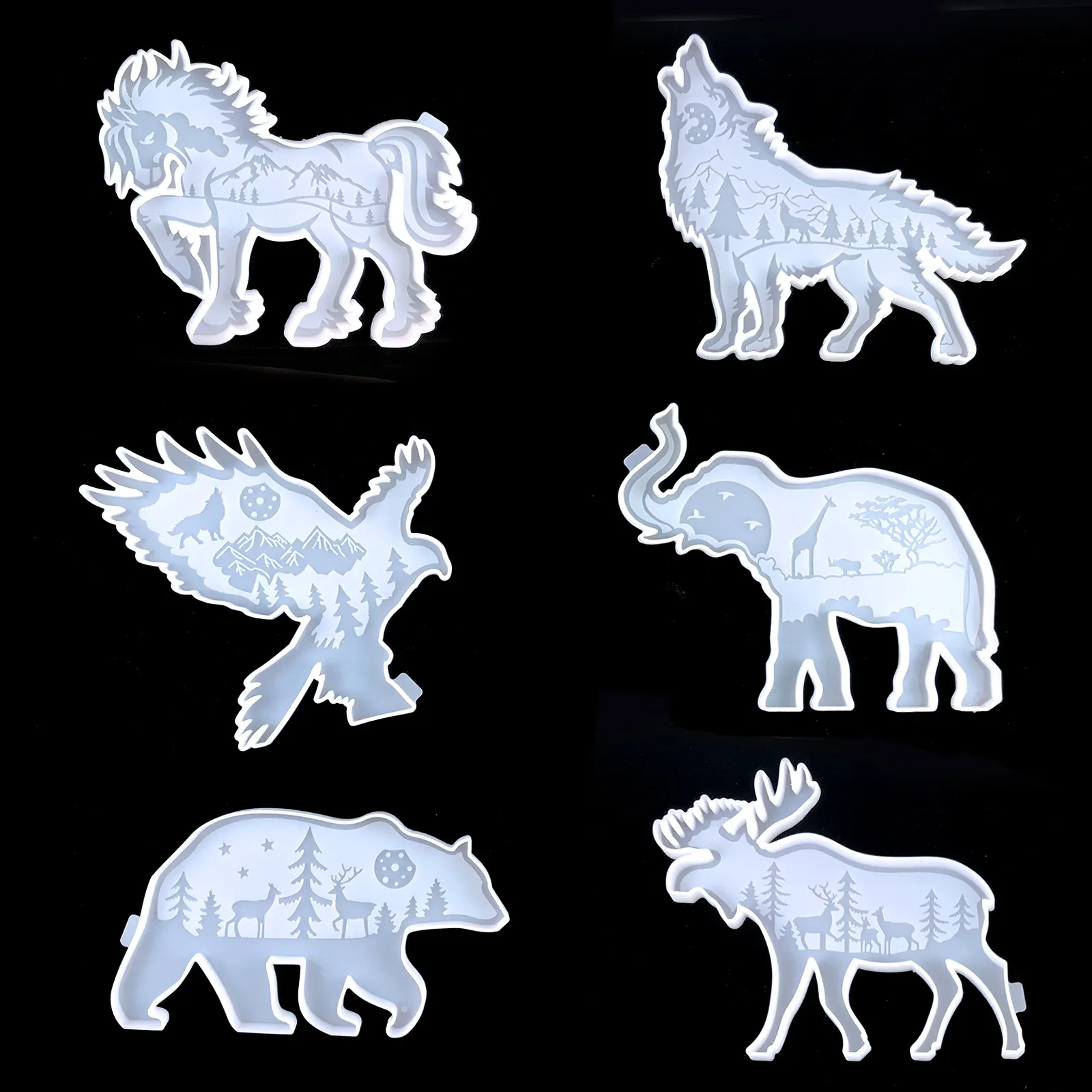 5879 Animal collection Elk brown bear horse forest Wolf elephant ornaments silicone mold home decoration resin mold